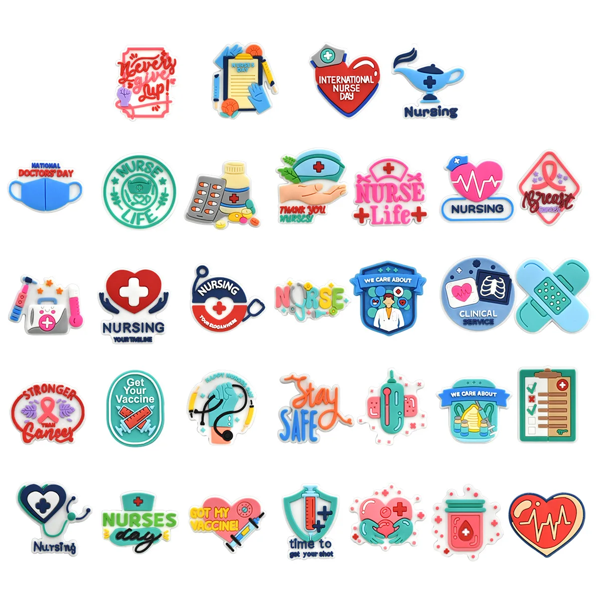 31pcs Unique Design Cartoon Nurse Doctor Style DIY accessories  PVC Praise Shoe charmas clow for clogs Slides Gift Idea