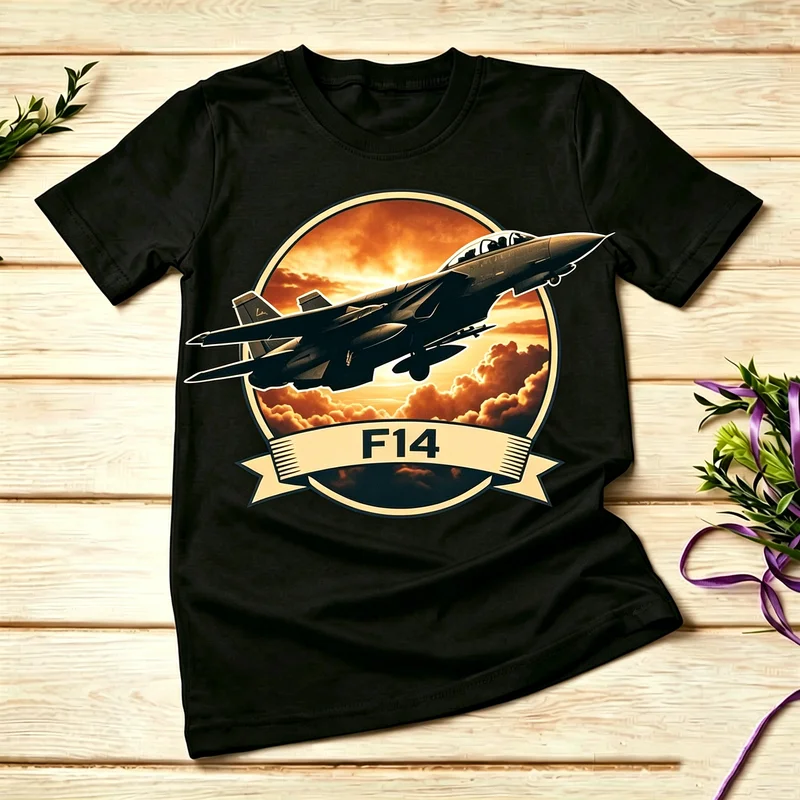 Vintage Patriotic F14 Tomcat Fighter Jet Sunset Military Graphic T-Shirt Men Women 100% Cotton Casual Summer Streetwear Gift