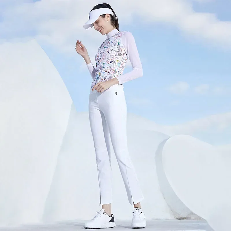 Love Golf Korean Style Split Flared Pants Women High Waist Cropped Trousers Ladies Slim Side Pockets Golf Sweatpants Athletic