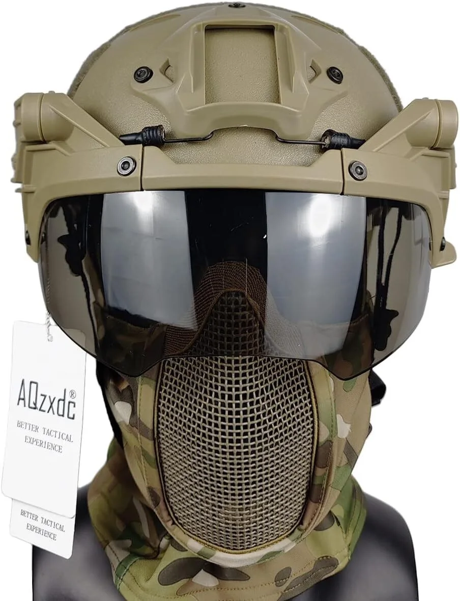 

Airsoft Tactical Helmet with Flip Type Goggles Visor, Tactical Hood with Steel-Mesh Mask, for Airsoft Paintball Game Shooting CS