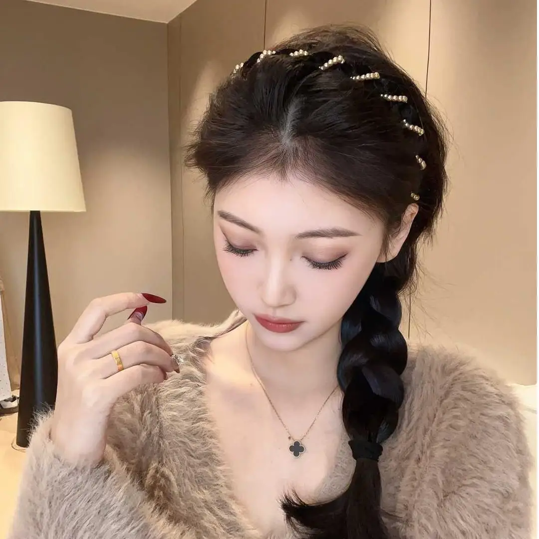 Fascia per capelli in velluto dolce ed elegante con strass di perle Fascia avvolgente antiscivolo Accessori per capelli alla moda