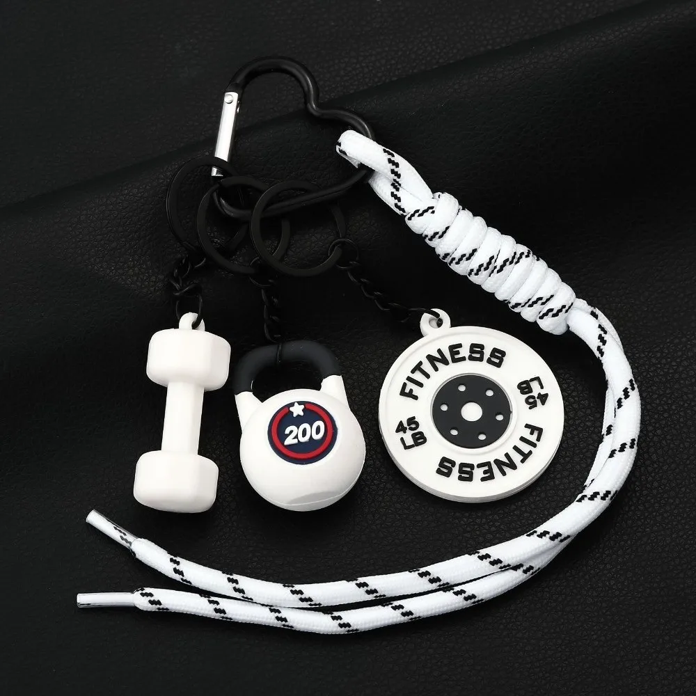 Heart Buckle Barbell Plates Key Chain Bag Charm Kettle Bells Simulation Dumbbells Keyring Cool Mini Fitness Series Pendant Gifts