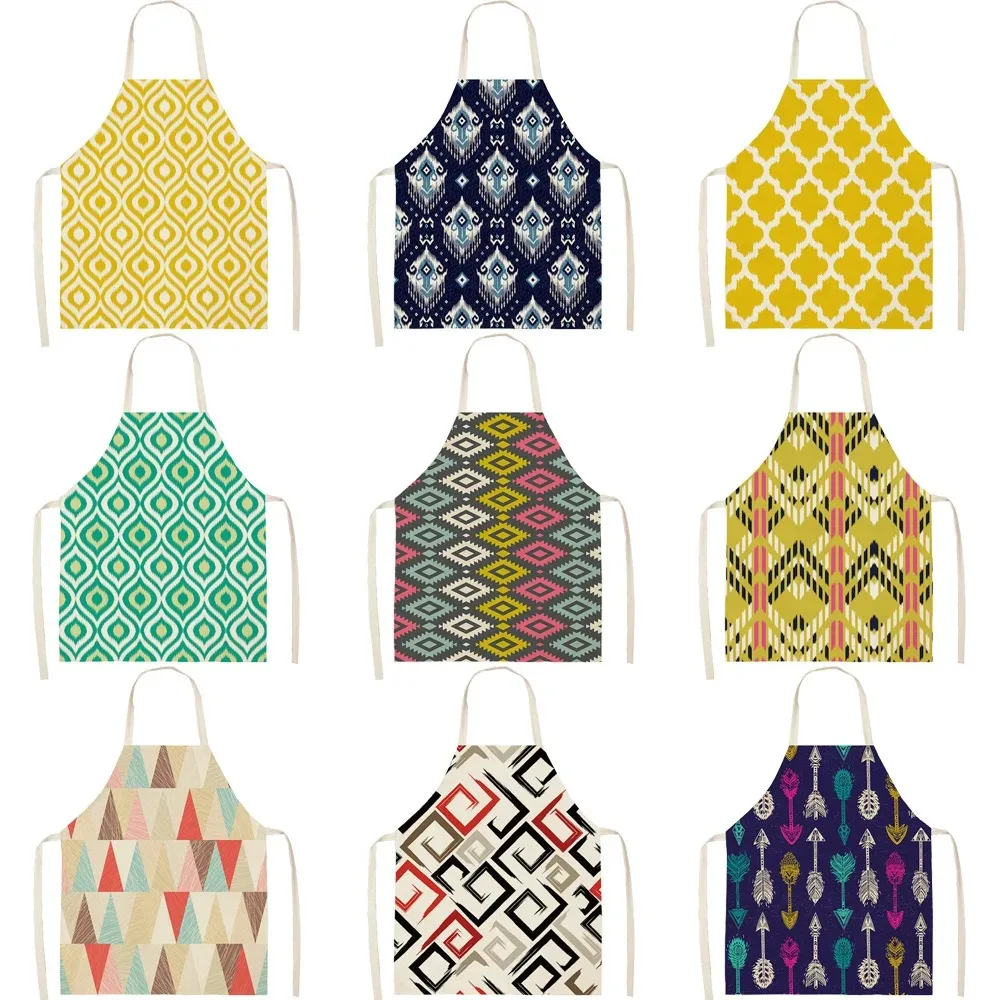 Geometric Pattern Apron Linen Children Adults Wave Triangle Nordic Sweet Apron for Home Kitchen Cooking Baking 55x68cm