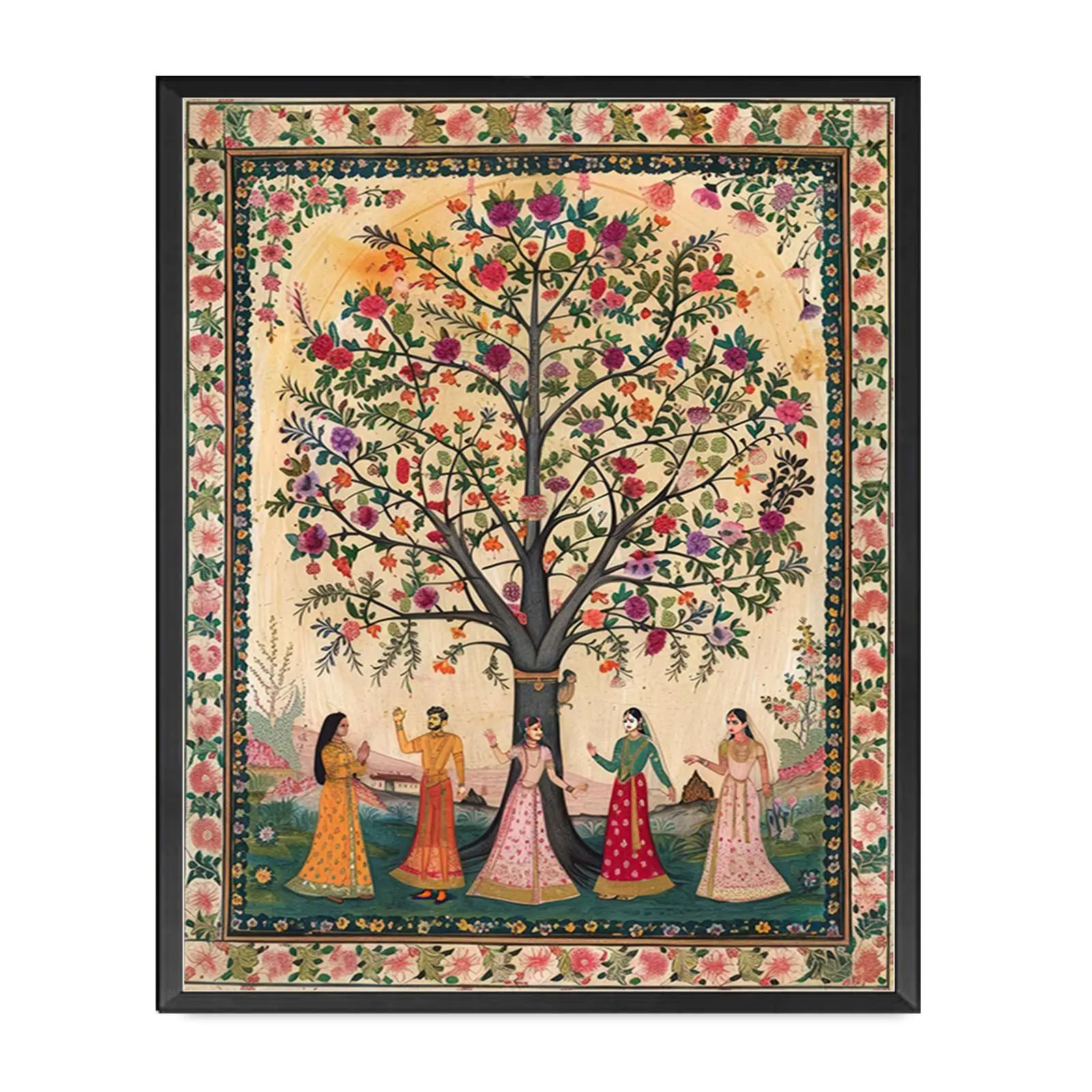 Charming Indian-Inspired Canvas Art - Women & Tree Design, Frameless Wall Decor for Living Room, Bedroom, Office - Cultural Heri