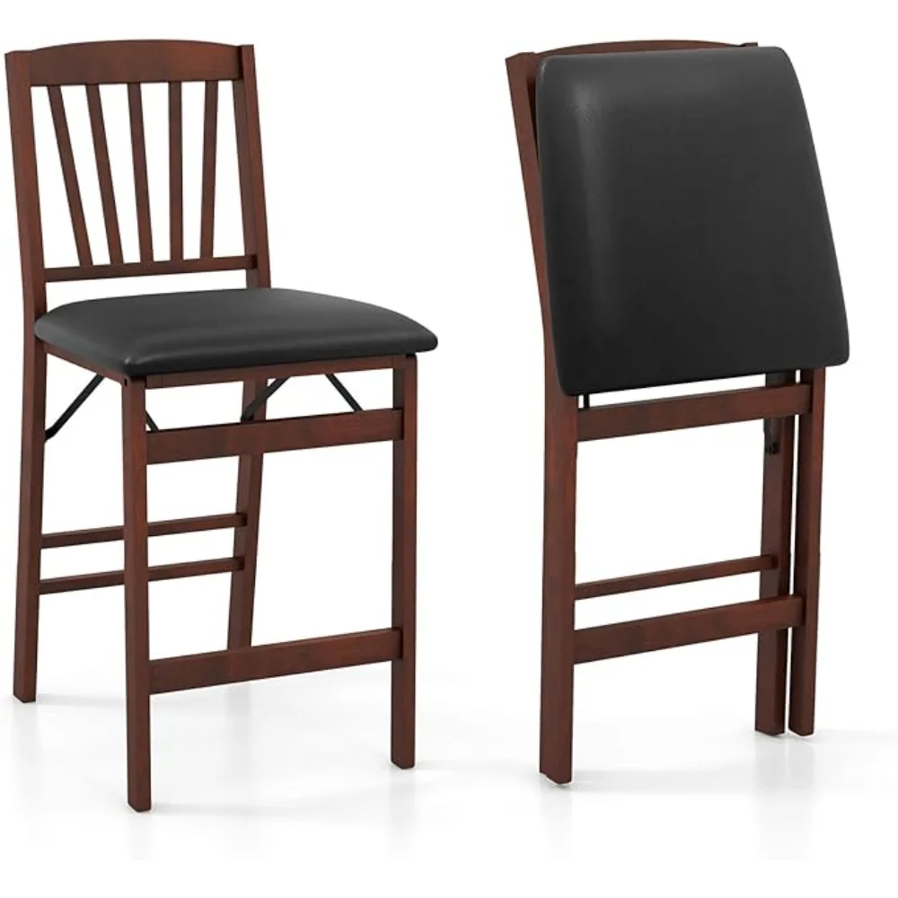 

Counter Height Chairs, 24.5" Bar Stools Set, Folding Kitchen Island Stool with Padded Seat, Footrest & Rubber Wood Legs