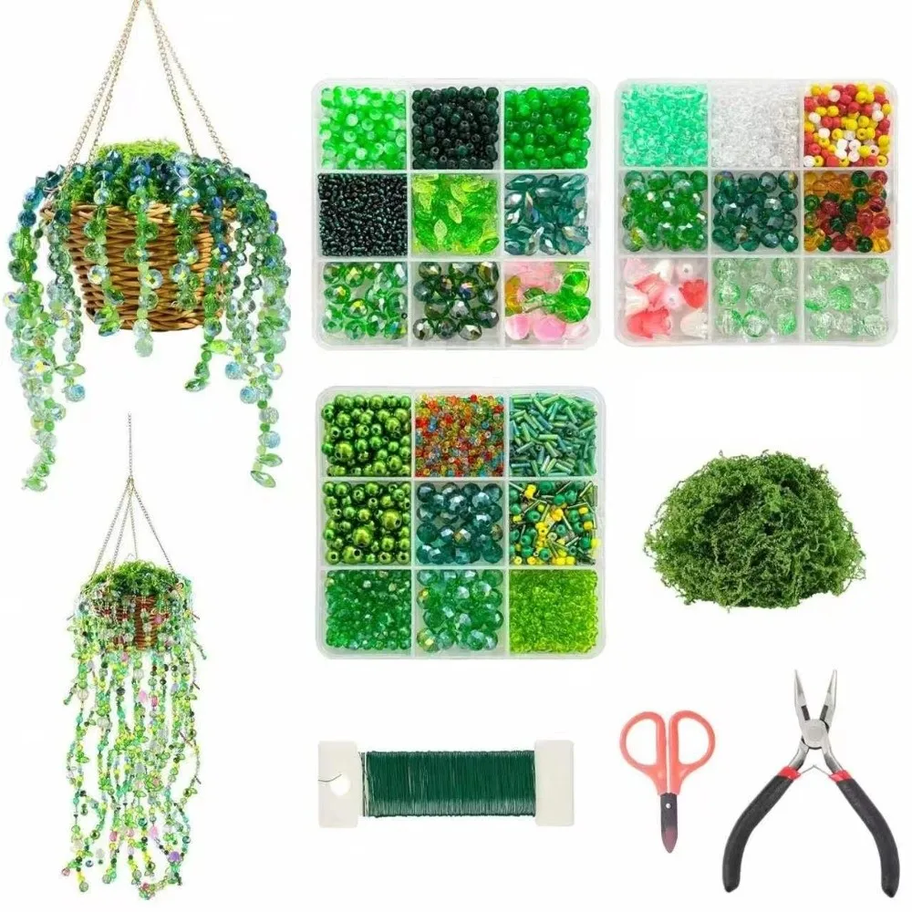 Crystal Glass Material 6mm Green Glass Beads Set Green Series Color Beginner Friendly DIY Beaded Plants Handmade DIY Supplies