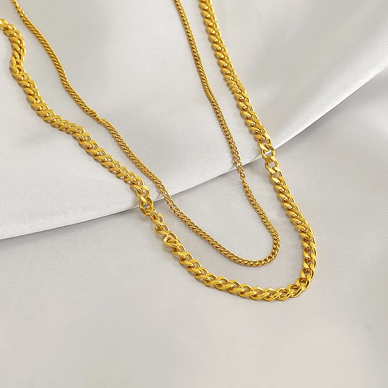 Curb Chain Necklace 18K Gold Plated/Stainless Steel/Black Chunky Double Tight Cuban Link Hip Hop Neck Chains for Men and Women
