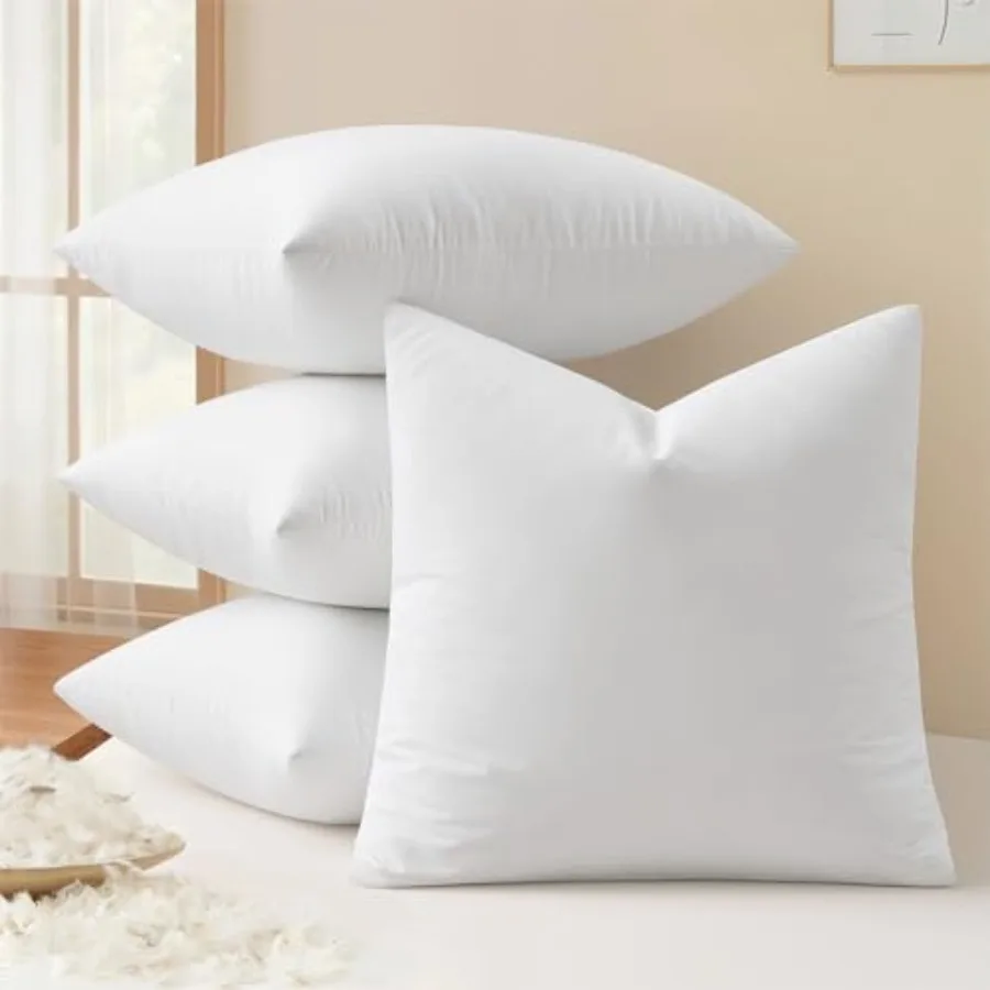 

Pack of 4 Pillow serts, Premium Feather and Down Decorative Throw Pillows, Fluffy and Choppable, Cotton Fabric for Sofa Bed Cou