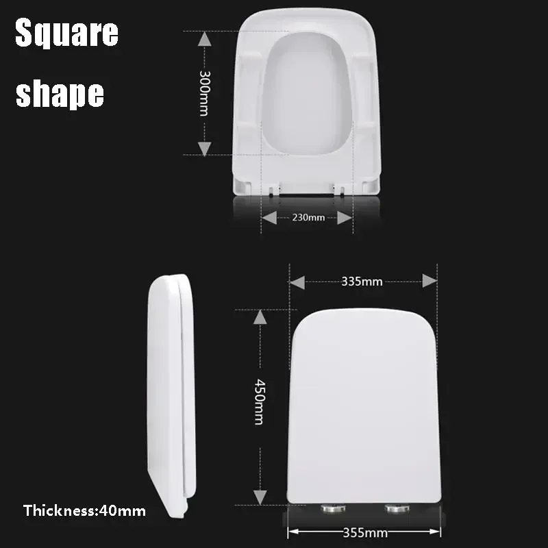for 420-480mm Square Round Toilet Seats Universal Slow-Close Toilet Seat Lid Cover Set Thicken PP Antibacterial Replacement Part