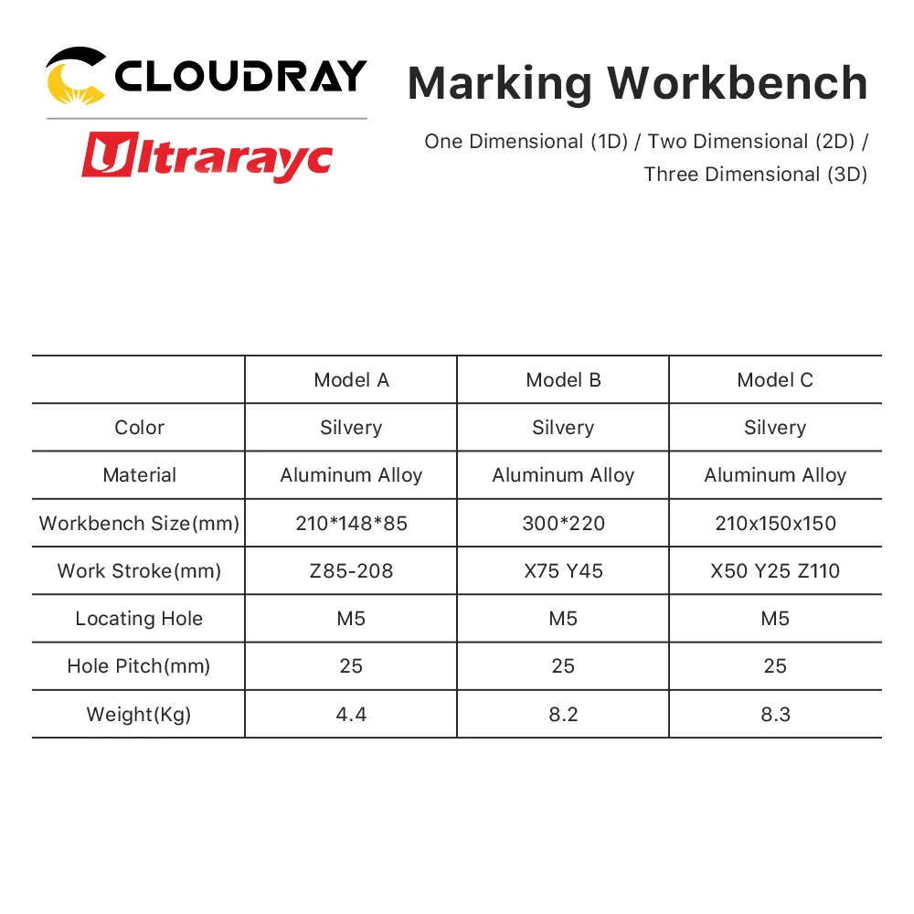 Ultrarayc  Positioning Workbench Aluminum Alloy Moving Portable Cabinet Table M6 Thread for Co2 Fiber Marking Machine Parts