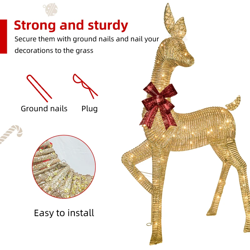 عائلة موس المضاءة لتزيين عيد الميلاد - مجموعة مضيئة مع 135 مصباحًا، غزالًا مضاءًا متينًا في الهواء الطلق لساحة العطلات