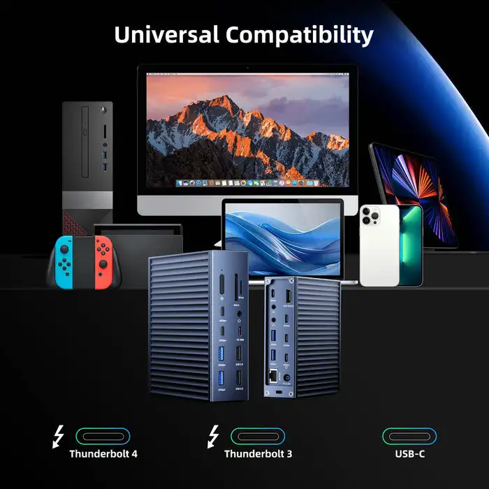 Thunderbolt 4 Docking Station 21 in 1 40Gbps 8K HDMI 90W PD Charging 2.5G Ethernet USB C Hub for Mac M1 M2 M3 Windows