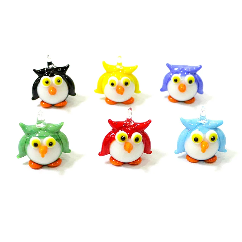 

2pcs Cute Mini Glass Owl Figurine Charms Pendant Kawaii Birds Ornaments for DIY Jewelry Making Accessories or Halloween Trinkets