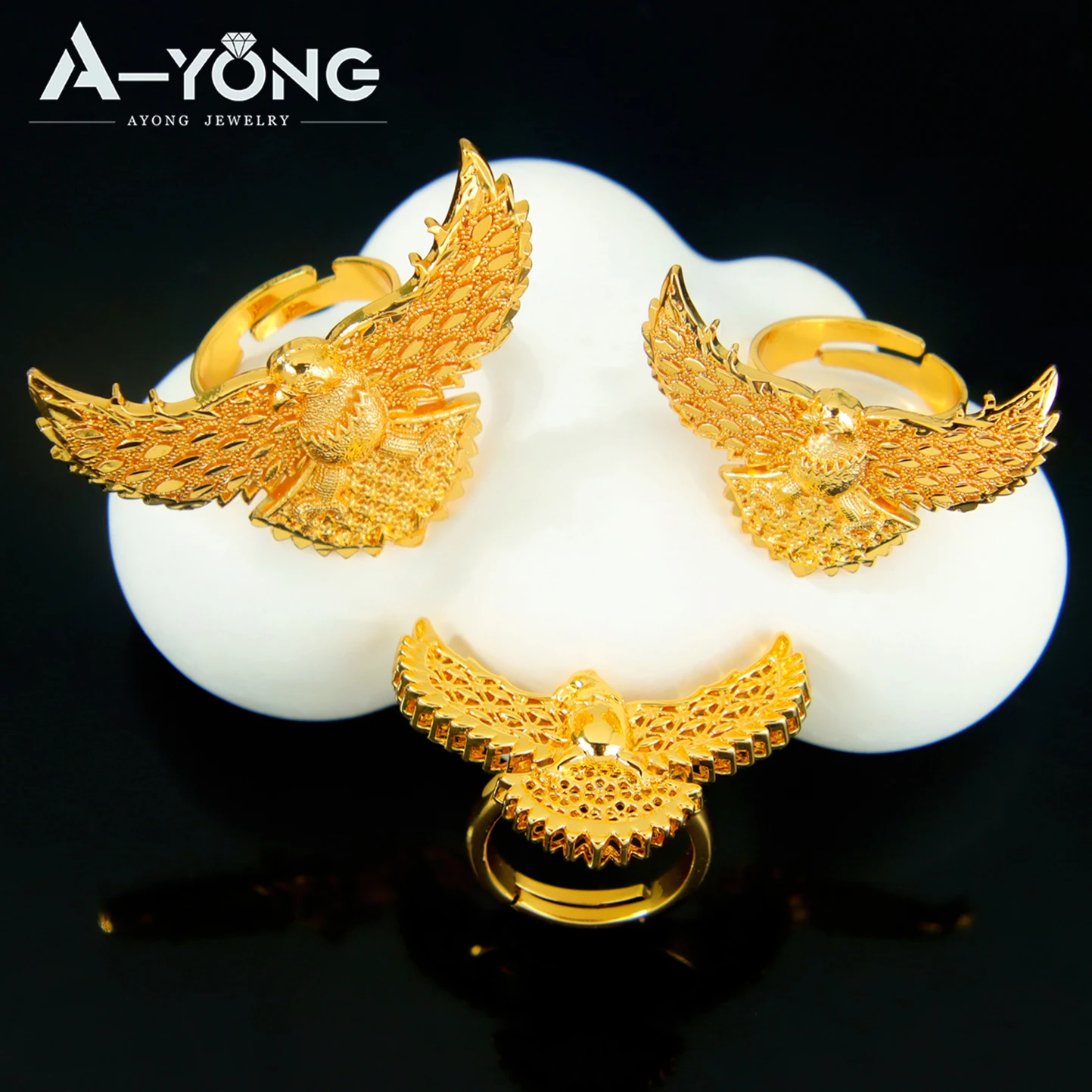 Luxury Dubai Punk Jewelry Eagles Rings 21k Gold Plated Arabic Hip Hop Bollywood Fashion Jewelry Traditional Moroccan Jewelrys
