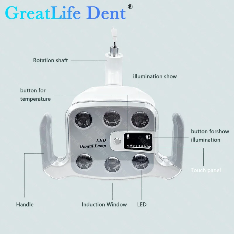 GreatLife 덴트 수직 플로어 스탠딩 모바일 360, 조절 가능한 의료 검사, 그림자 없는 치과 LED 작동 조명 램프, 9w 6 LED