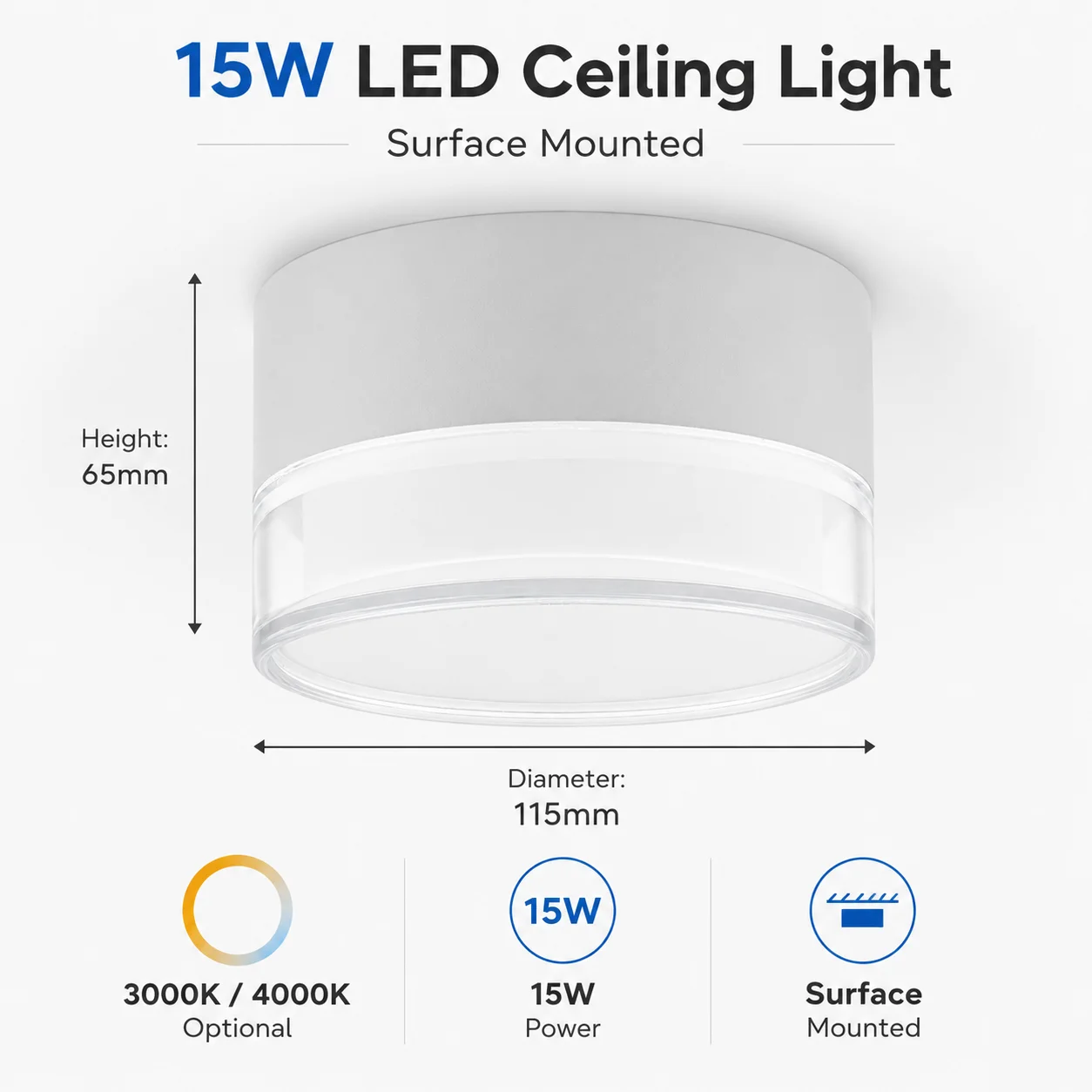JOYINLED Round Surface Mount LED Ceiling Downlight 7W 10W 15W 24W, Indoor Surface Panel Light for Indoor Kitchen Bedroom Hallway - view 3