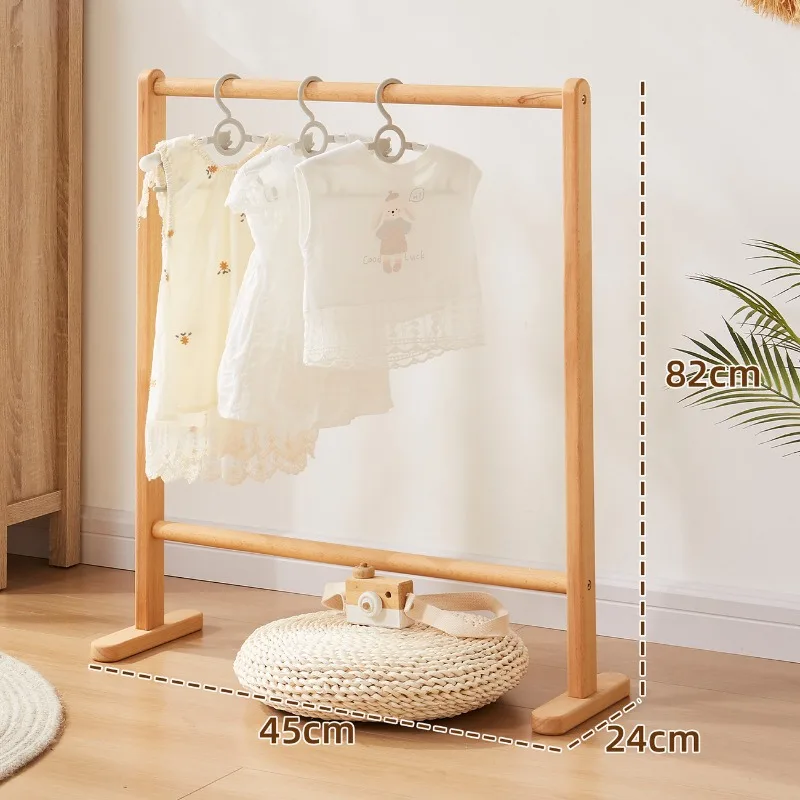 Floor cloth hanger rack Solid wood hanging storage for children's baby cloth indoor dry clothes rack stand