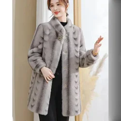 Winter Mid Long Mink Fur Coat New Middle-aged Women Clothing Thick Sheep Shearing Female Imitate Fur Coat Outerwear Overcoat