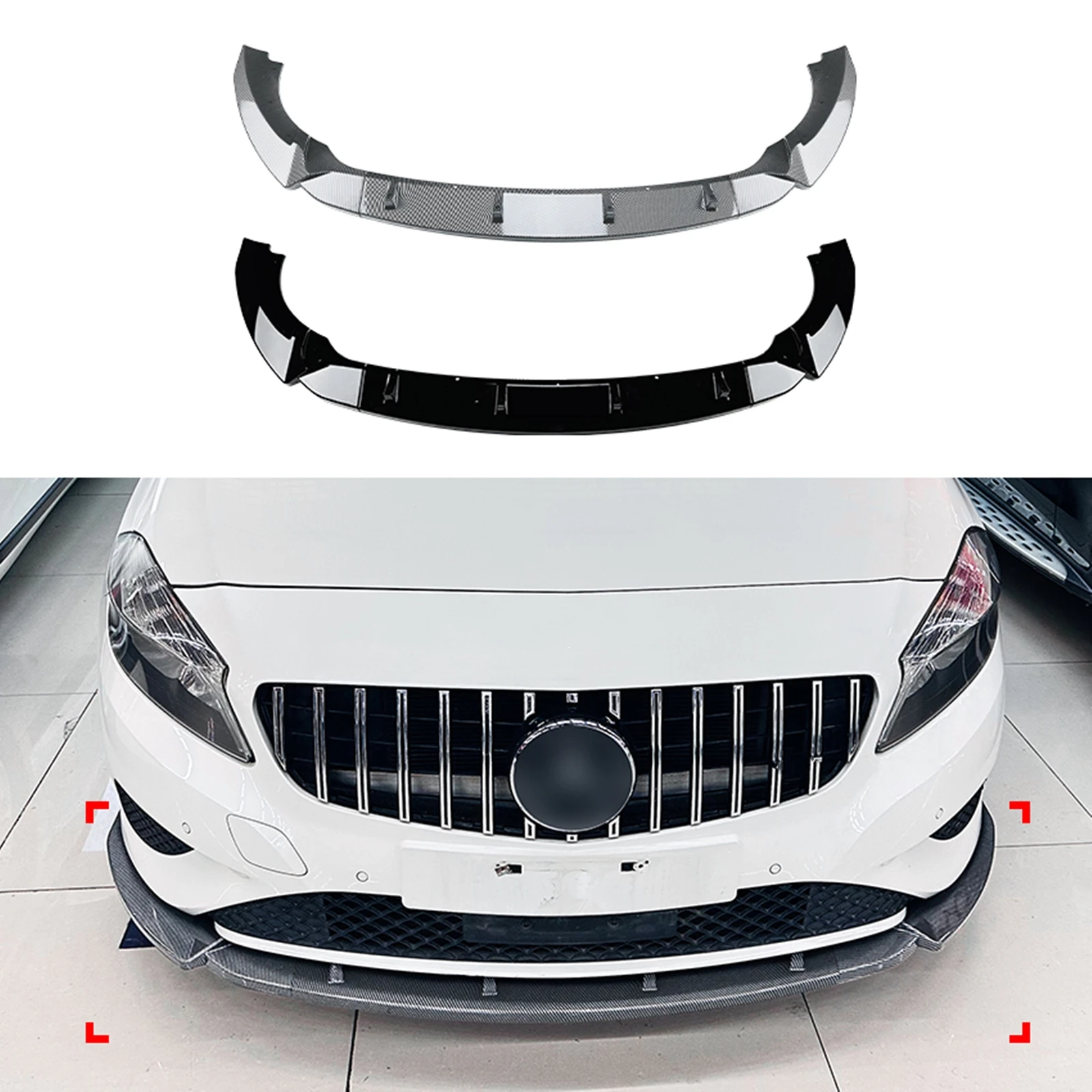 

For Mercedes-Benz A Class W176 2013 2014 2015 Base Models Front Bumper Spoiler Lip Carbon Fiber Look/Gloss Black Lower Splitter