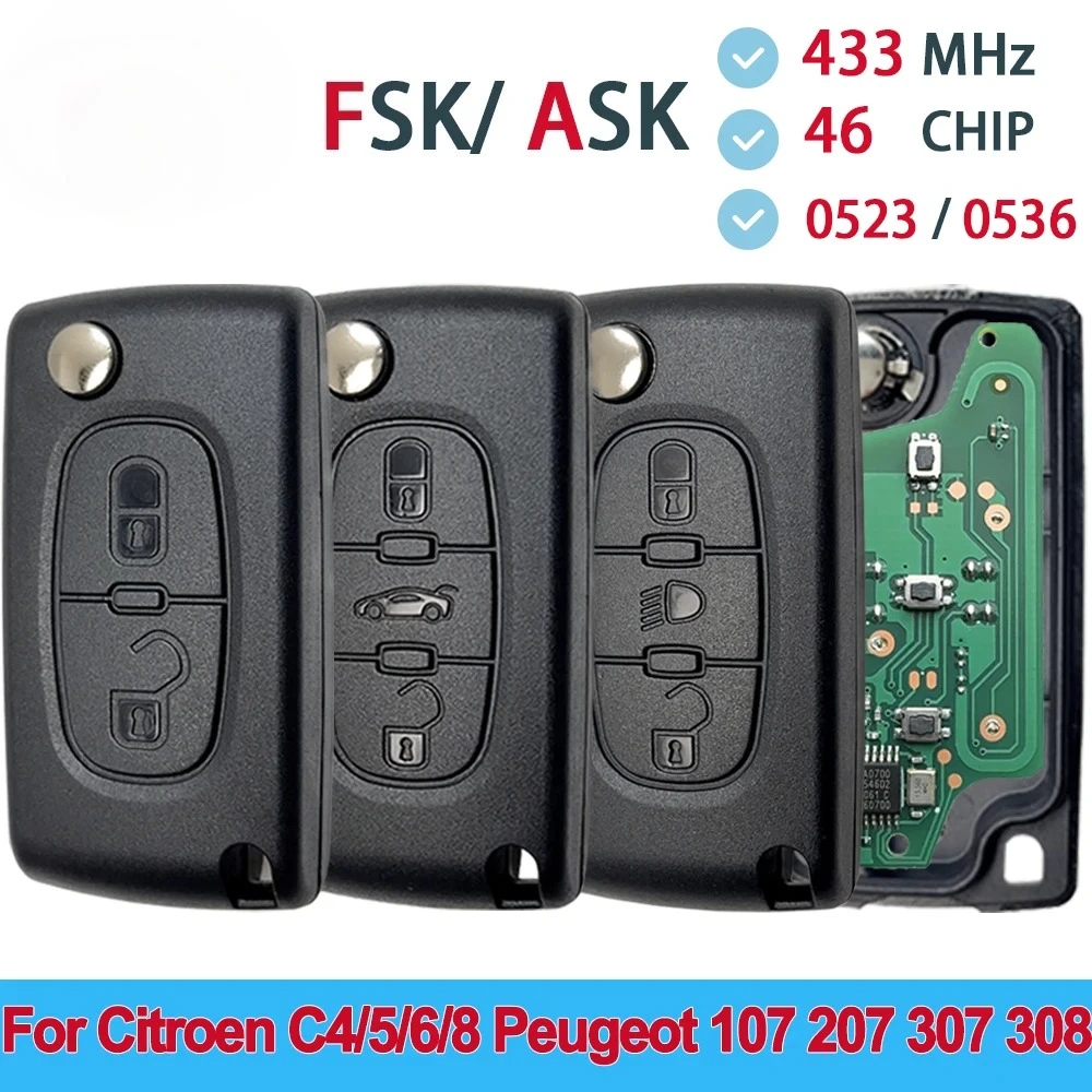 Aceite fsk para citroen c2 c3 c4 c5 c6 xsara berlingo para peugeot 207 307 308 407 607 807 hu83 va2 ce0536 ce0523 chave remota do carro