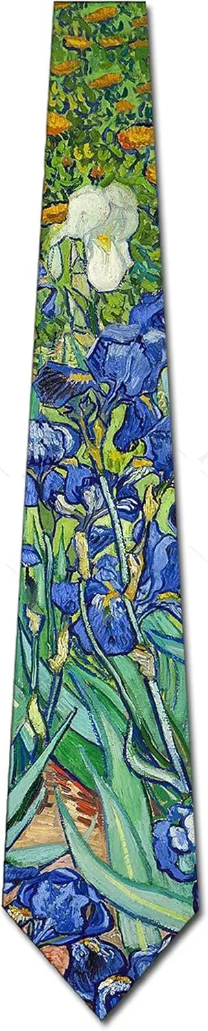 

Blue Floral Art Ties Mens Van Gogh Irises Painting Necktie Men Tie Print One Size