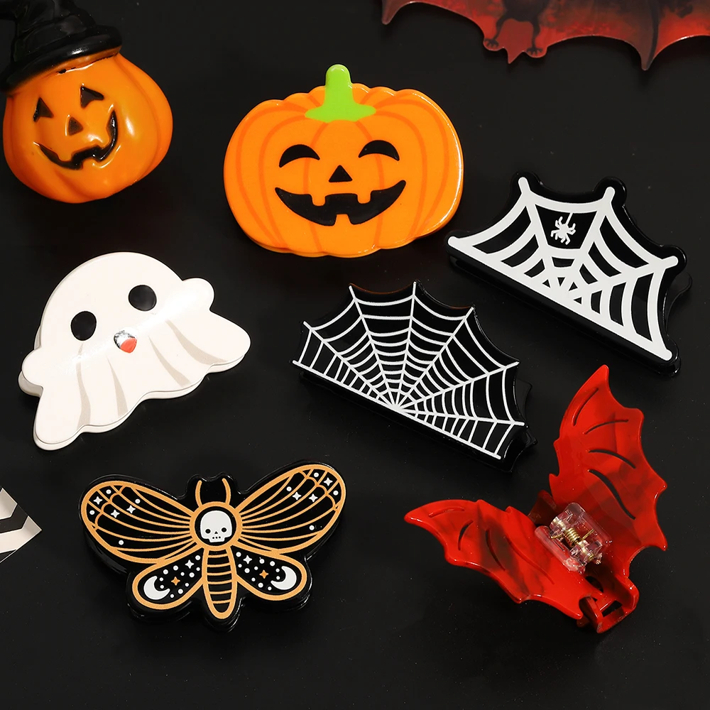 Halloween Gift Bat Ghost Spider Web Shape Crab Clamp Hair Claw Clip For Women Fashion Acrylic Plastic Hairpin Hair Accessories