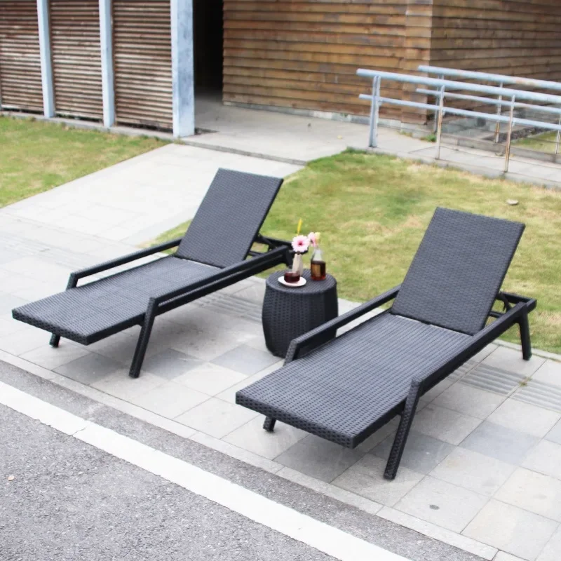 Rattan Bed Villa Leisure Hotel Clubhouse Courtyard Sofa Bed Balcony Outdoor Swimming Pool Beach Rattan Art Lounge