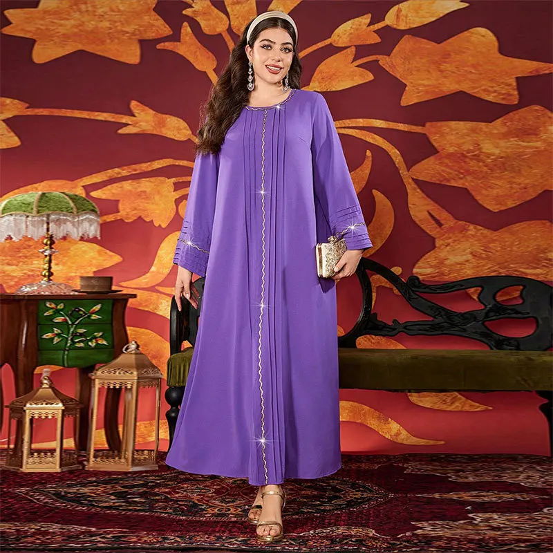 

2025 Ближний Восток, мусульманские новые модные женские фиолетовые повседневные модные элегантные свободные церемониальные платья с бриллиантами, женская одежда