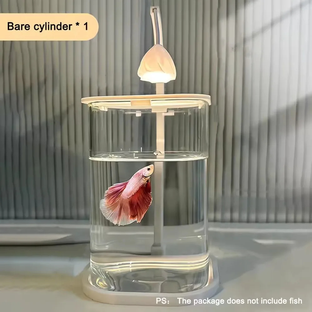 

High Transparency Acrylic Landscape Fish Tank LED Light with Lid Mini Desktop Fish Tank Shatterproof Goldfish Tank for Kids