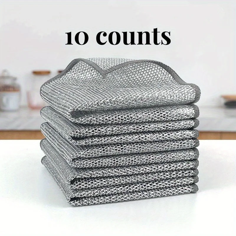 

4/10 cleaning products dishwashing cloth silver wire cleaning kitchen cloth thickened ultra-fine fiber towel with built-in spong