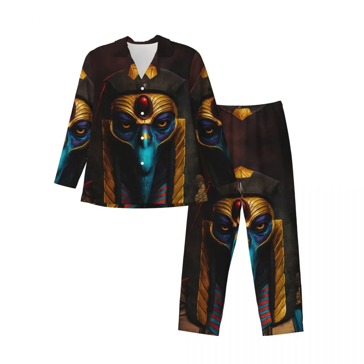 Egyptische Farao Horus Eagle God Broek met lange mouwen Pyjama voor heren Herfst en winter Homewear Nachtkleding Sets