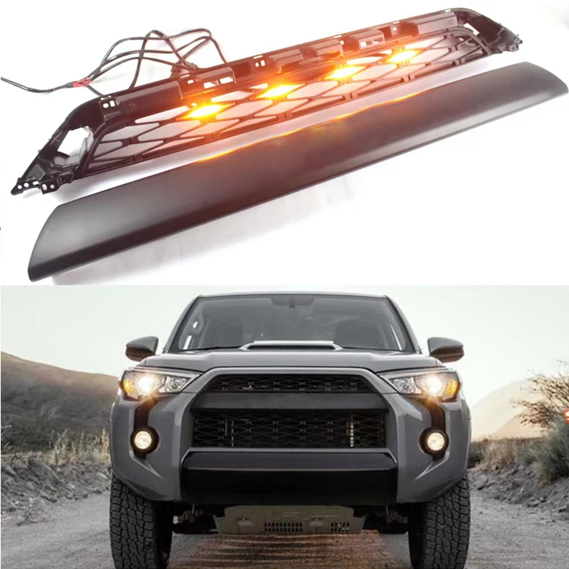 

Amber LED Front Grill For Toyota 4 Runner 2014 2015 2016 2017 2018 2019 Modified Grille Racing Grills Bumper Mask Mesh Cover