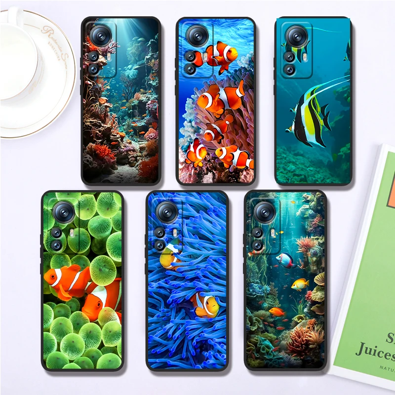 Landscape Fish Sea Turtle Animal For Xiaomi Mi 13T 13 12T 12 11T 11i 11 A3 10T 10 9 Pro Lite Ultra 5G Black Funda Phone Case