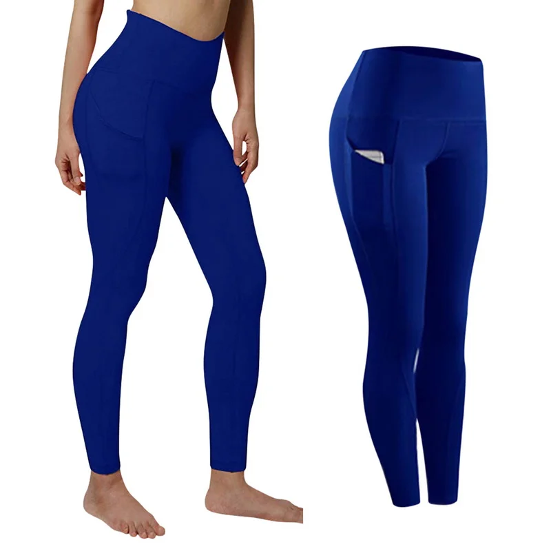 Mode frauen Hohe Taille Dünne Fitness Übung Leggings mit Taschen Gym Sport Workout Laufen Hose Comfy Yoga Hosen
