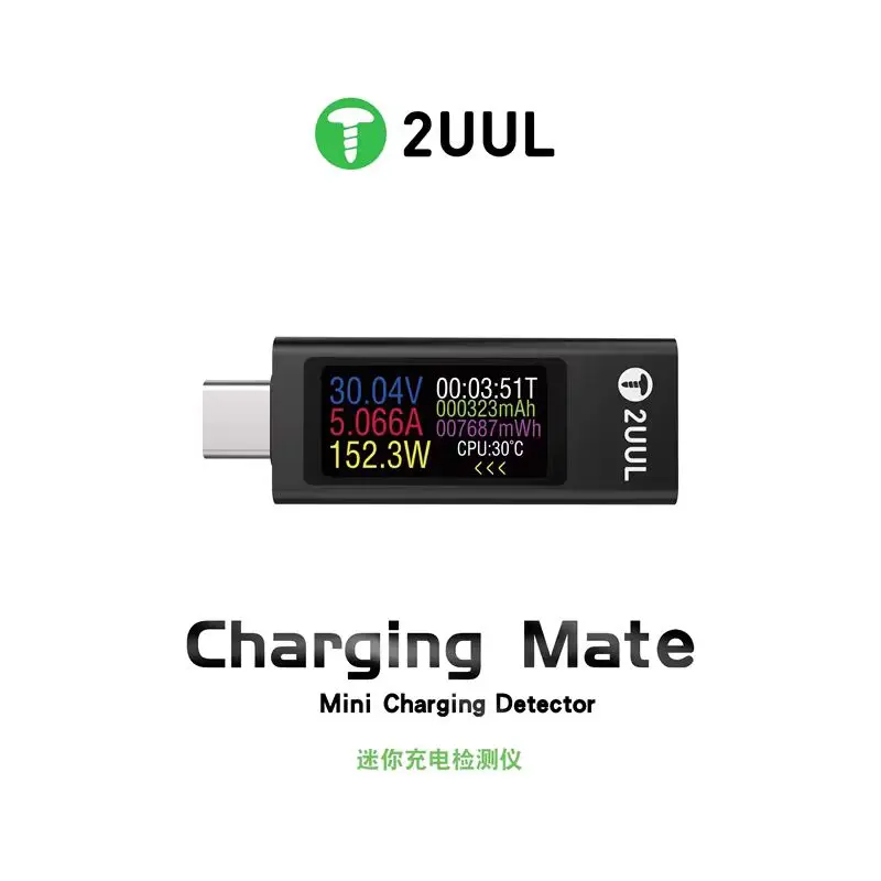 2UUL PW21 USB C Charging Tester Mini Charge Mate Detector 30V 12A Charger Testing Tool for iPhone Samsung Oppo Repair