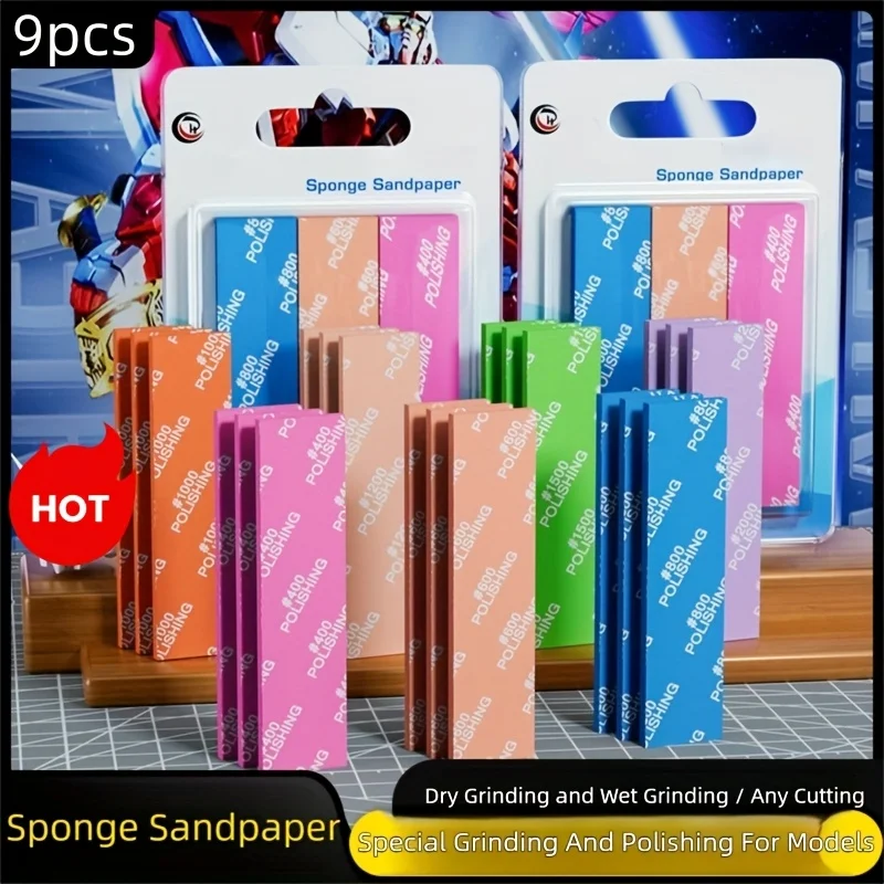 9-Piece Wet/Dry Silicon Carbide Sandpaper and Sponge Set - Heavy Duty #400 to #2000 Mesh Multi-Mesh Grinding and Polishing Kit