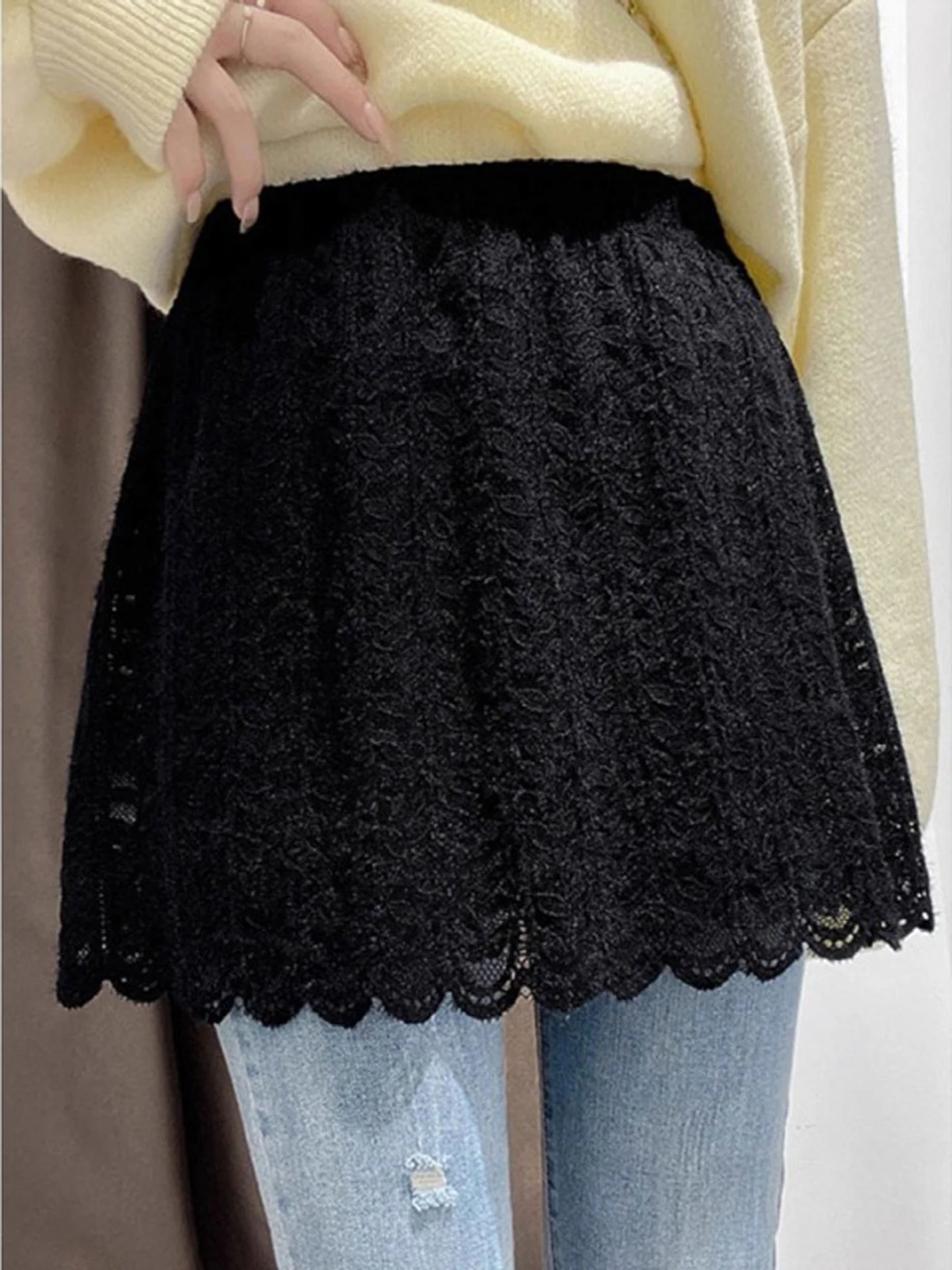 Elegant High Waist A-Line  Skirt Lace Layering Commute Friendly Slimming Hip Covering Spring New Style Korean Version