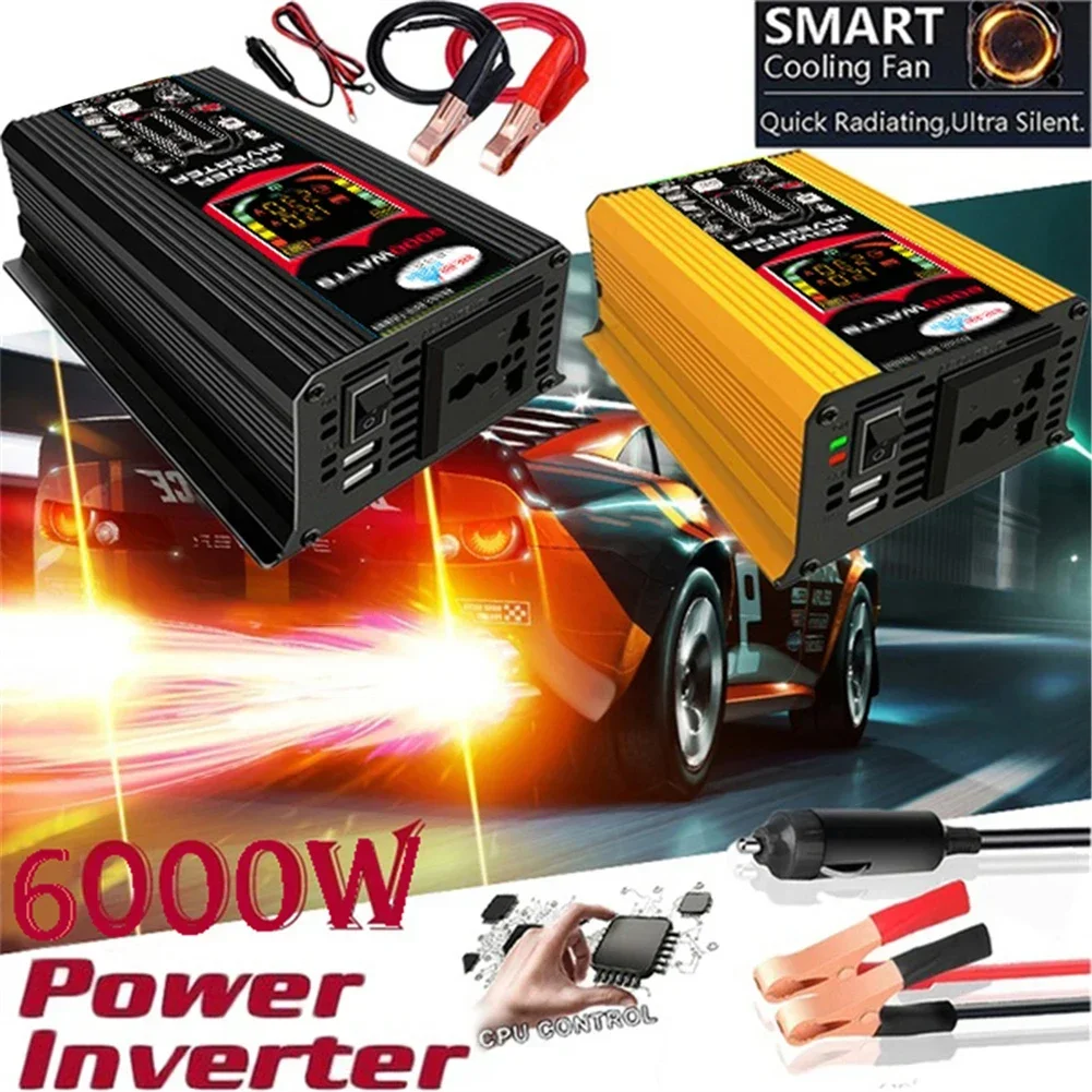 6000W Car Inverter Dual USB Intelligent Power Inverter DC 12V To AC 110V 220V Vehicle Smart Inverter LCD Display for iPad Phone