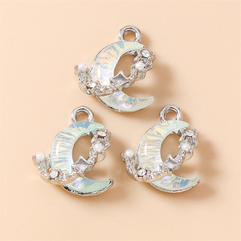 5 Stück 14 x 15 mm niedliche Kristall-Mond-Anhänger für die Herstellung von Ohrringen, Halsketten, Armbändern, DIY-Handwerk, Schmuckzubehör – Detail 12