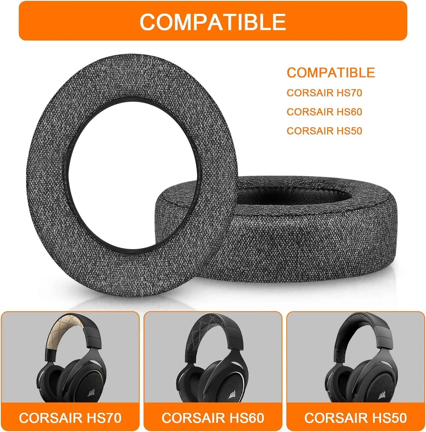 HS60 Ottoman replacement Ottoman for Corsair HS70 HS60 HS50, soft and durable knitted game headphone soundproof Ottoman (gray)