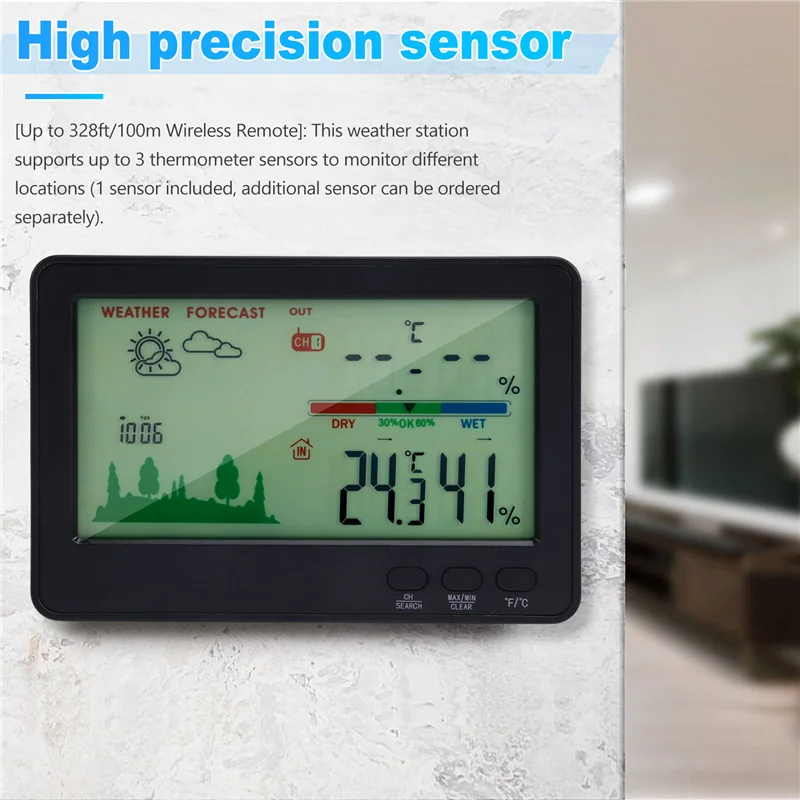 SQPP-مقياس حرارة داخلي وخارجي ومحطات طقس لاسلكية للرطوبة مع نطاق 328 قدم/100 متر ودرجة الحرارة والرطوبة