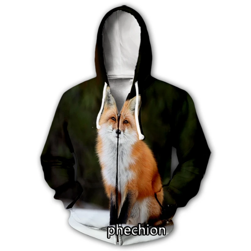 

phechion New Men/Women Animal Snow Fox 3D Print Casual Zipper Hoodies Fashion Coat Hip Hop Clothing Tops Sports Zip Hooded B103