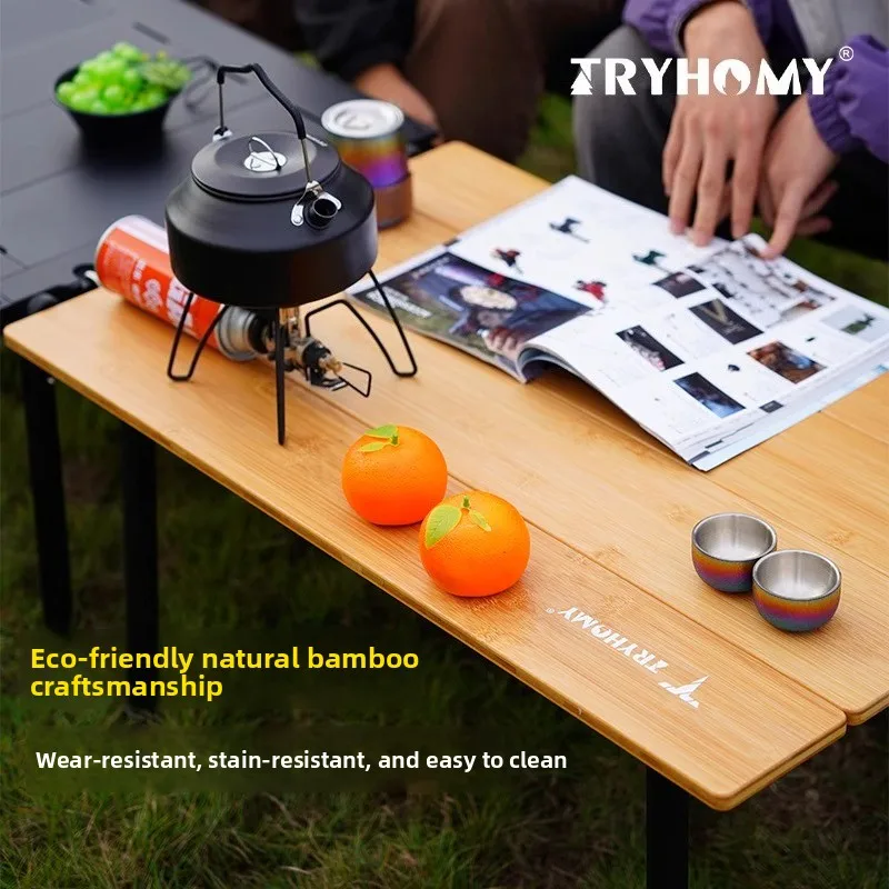 Tryhomy アウトドアキャンプテーブル ポータブル折りたたみ竹製