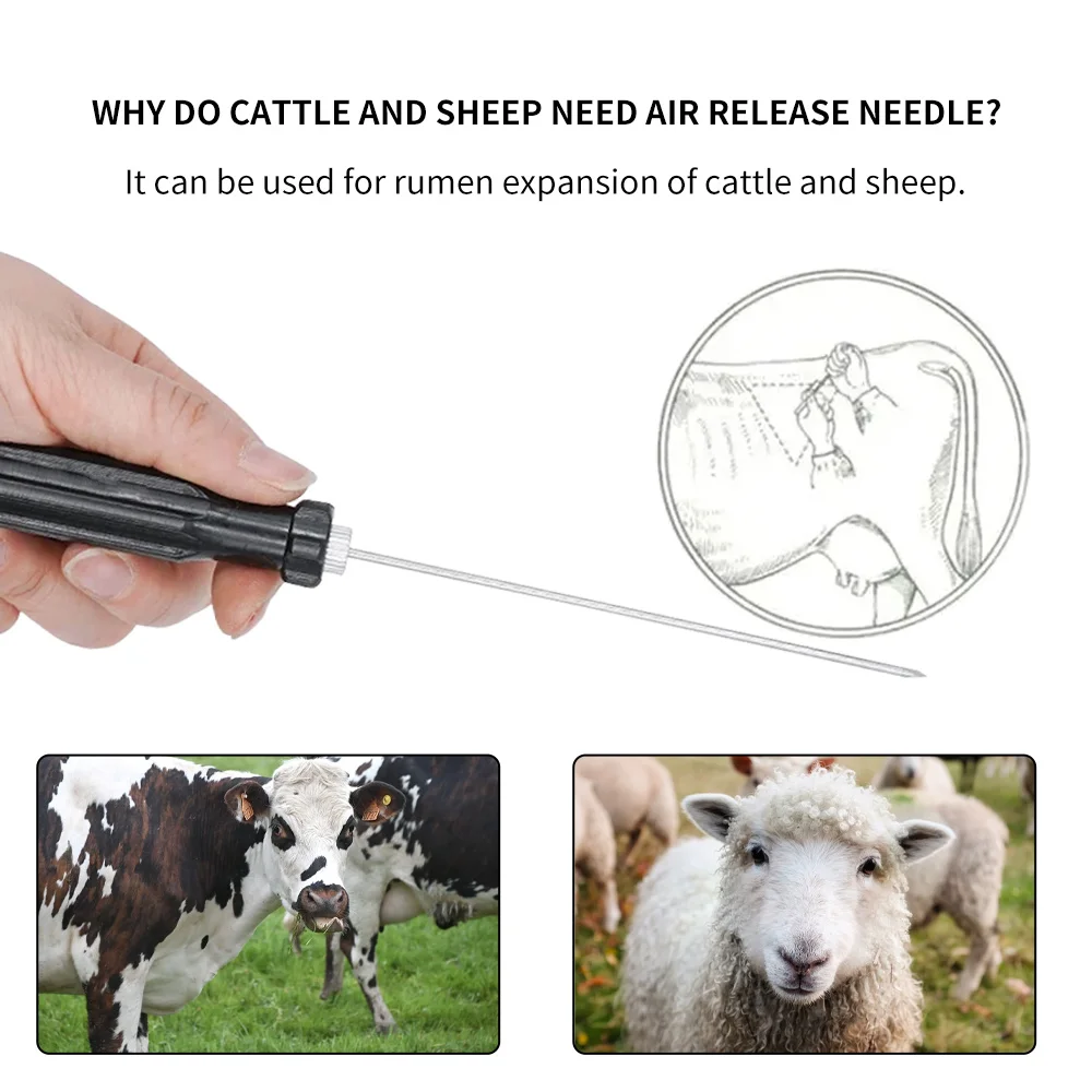 Agulha de trocar de aço inoxidável, ferramenta para gado, porco, trocar veterinário, agulha de deflação, rumen, punção, exaustão, 1 conjunto