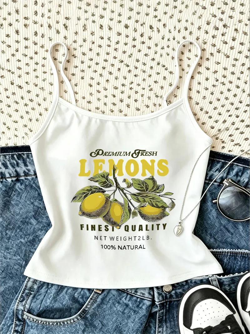 Streetwear 2000s Women'S Tank Top Y2k Lemon Print Camisole Top Casual Crop Top Vest Wear Spring Summer 90s Shirt