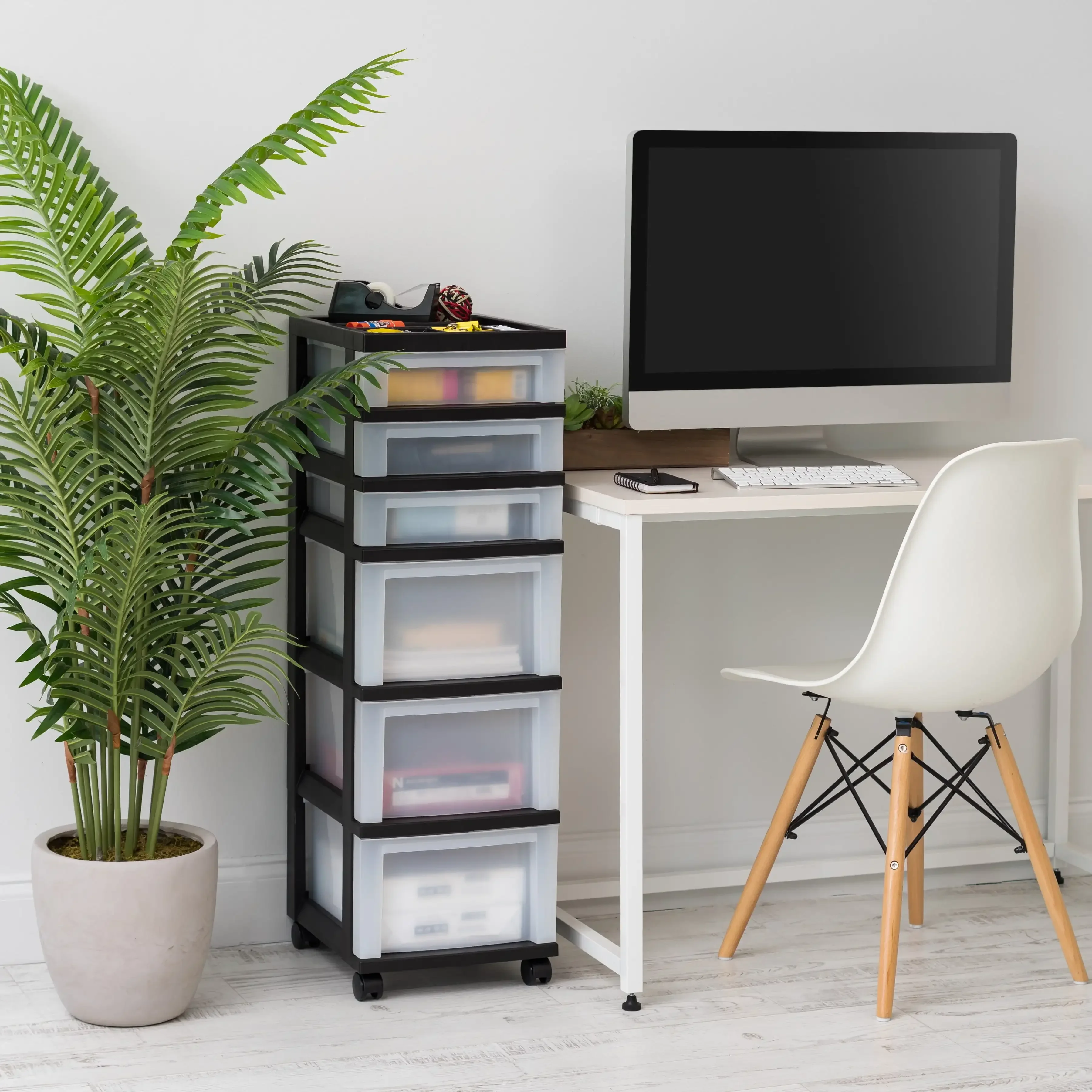 Carro de almacenamiento con ruedas de 6 cajones, organizador transparente con ruedas para dormitorio, baño, organización de cocina