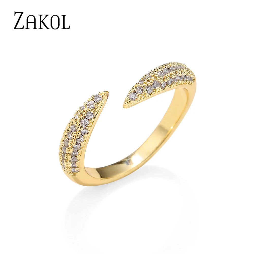 ZAKOL Korea Shinny Wedding Open Rings for Women Fashion Micro Inlaid Cubic Zirconia Adjustable Ring Party RP2266