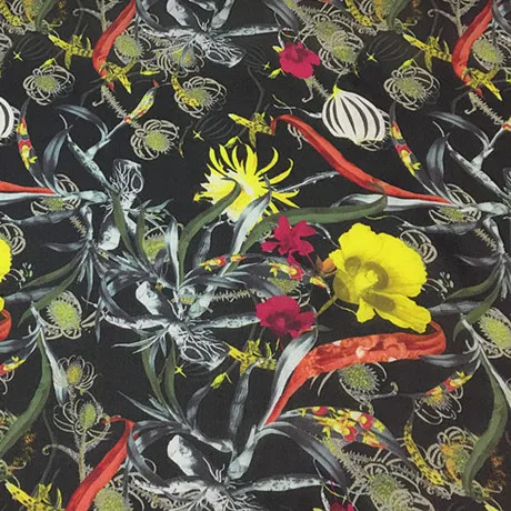 

Botanical Silk Georgette fabric by meter – 100% Mulberry 10 Momme Fabric with Vibrant Yellow Florals