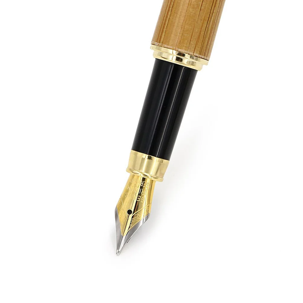 

Bamboo Fountain Pen Medium Nib Writing Gift with Case Red Packed Gold-Plated Stainless Steel Nib for Calligraphy