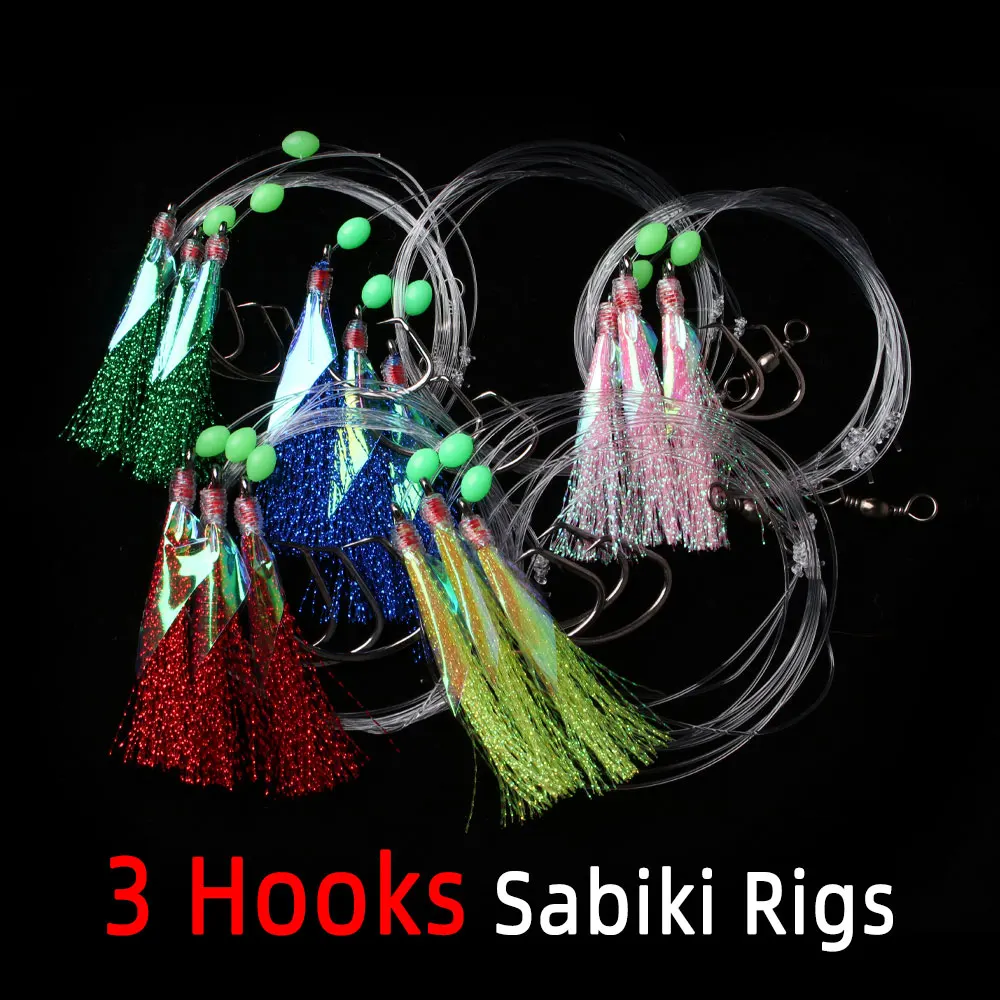 Bimoo 3Packs Random Mix Saltwater Fishing 3 Hooks Sabiki Rigs Big Flasher Rig Fish Skin Sabiki Snapper Snatcher Sea Fishing Lure